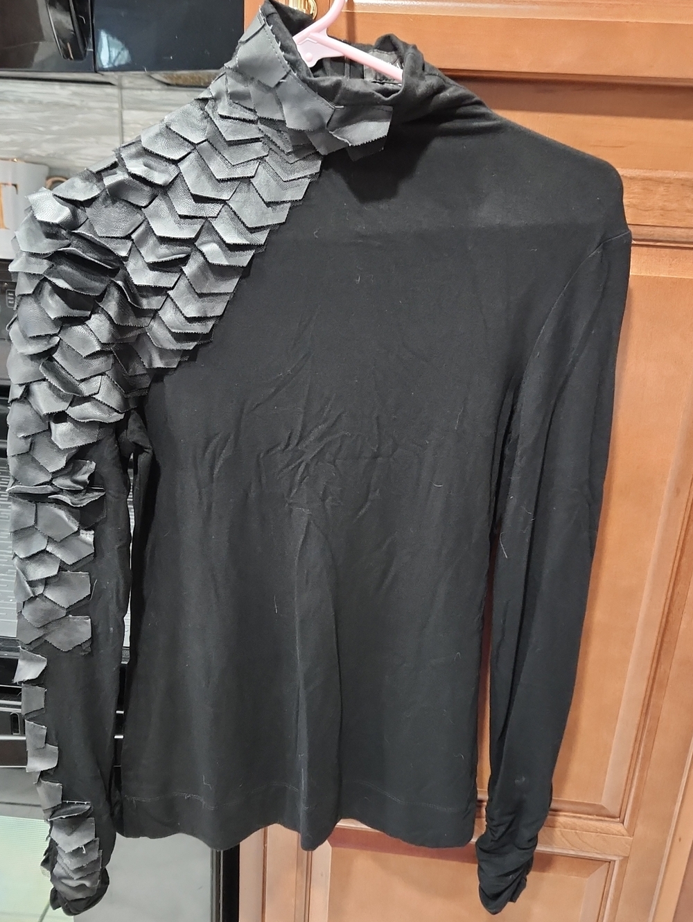 Gracia Black Long Sleeve Top with Scaled Ruffle Shoulder